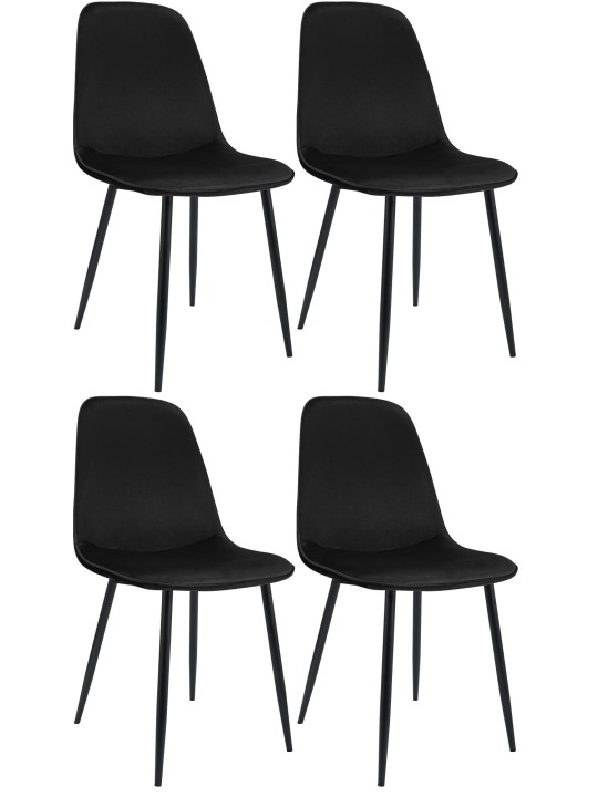 Juego de 4 sillas de comedor Maryam terciopelo, negro