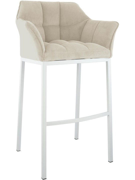 Taburete de bar Damaso W Cord con estructura de 4 pies, crema