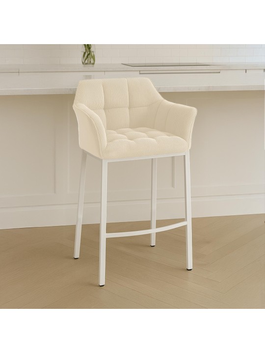 Taburete de bar Damaso W Cord con estructura de 4 pies, crema
