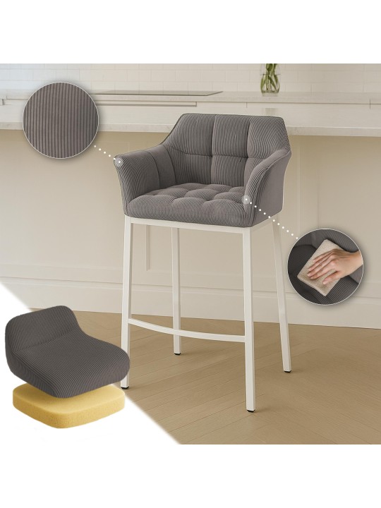 Taburete de bar Damaso W Cord con estructura de 4 pies, taupe