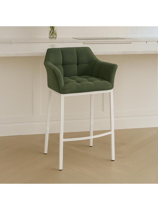 Taburete de bar Damaso W Cord con estructura de 4 pies, verde