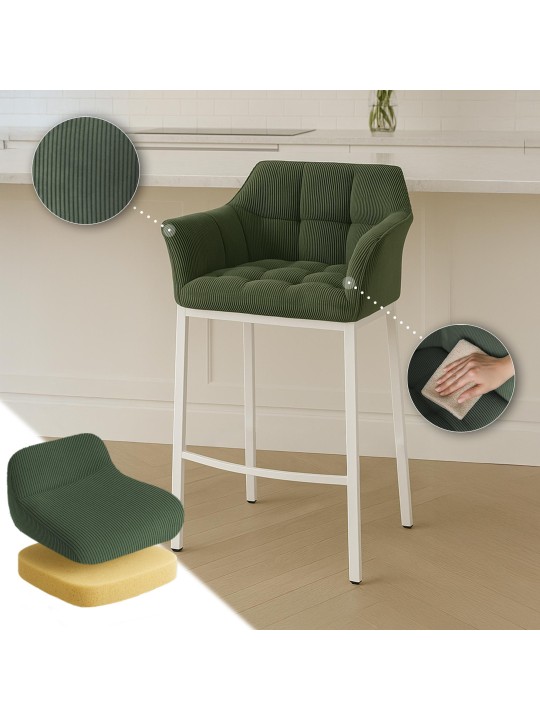 Taburete de bar Damaso W Cord con estructura de 4 pies, verde