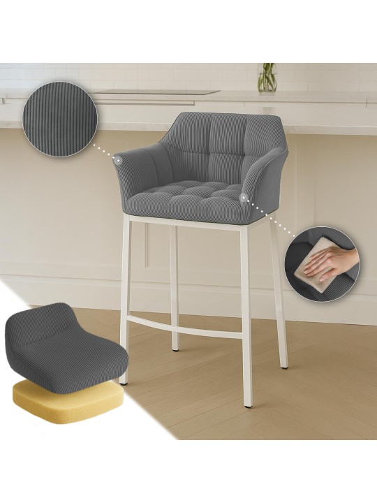 Taburete de bar Damaso W Cord con estructura de 4 pies, gris