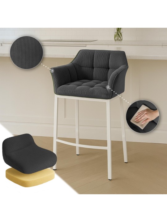 Taburete de bar Damaso W Cord con estructura de 4 pies, gris oscuro