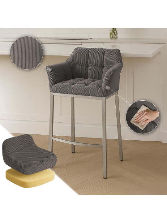 Taburete de bar Damaso E Cord con estructura de 4 pies, taupe