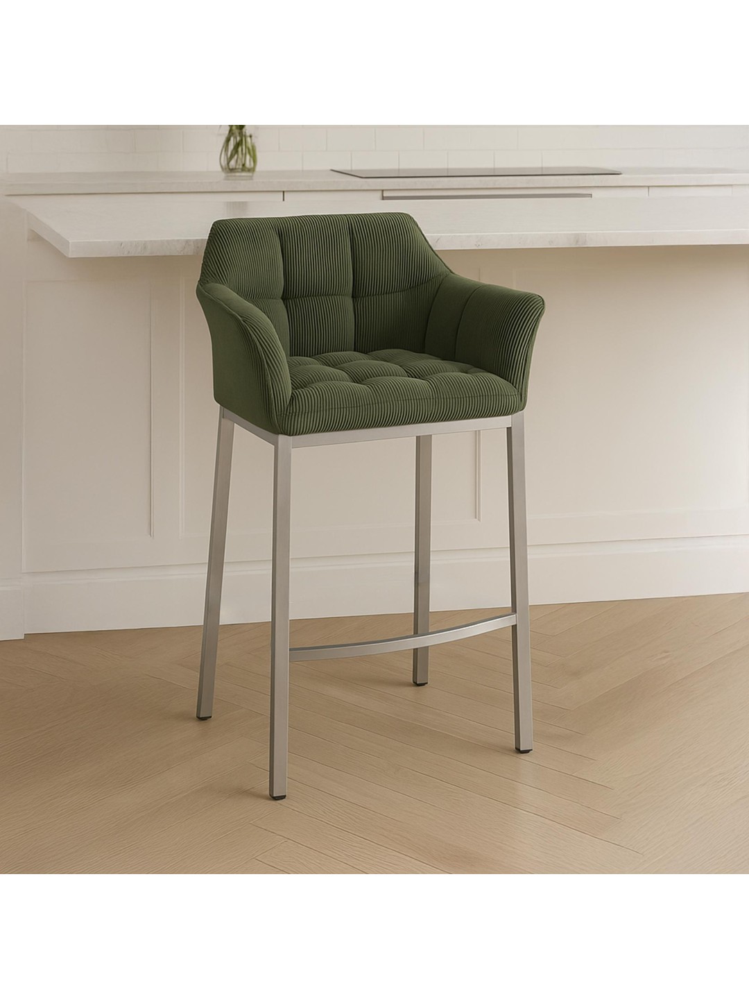 Taburete de bar Damaso E Cord con estructura de 4 pies, verde