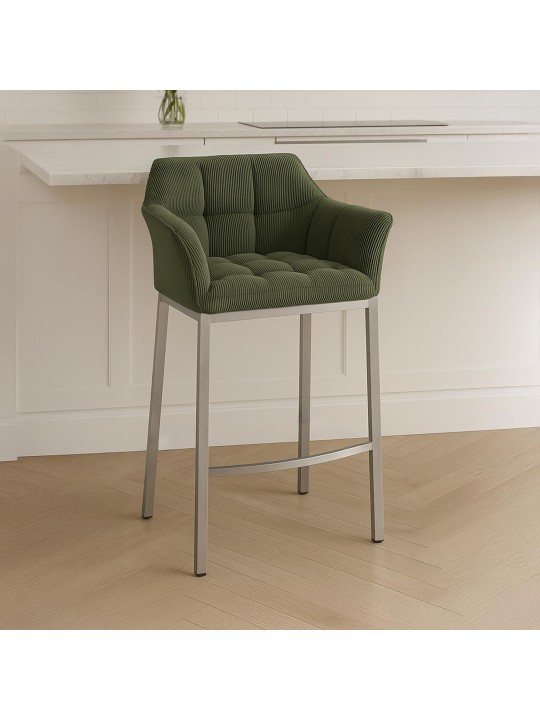 Taburete de bar Damaso E Cord con estructura de 4 pies, verde