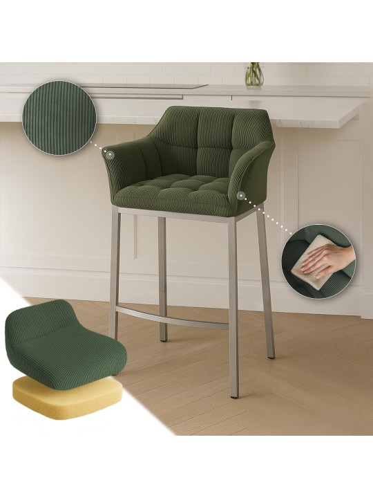 Taburete de bar Damaso E Cord con estructura de 4 pies, verde