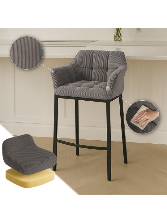 Taburete de bar Damaso B Cord con estructura de 4 pies, taupe