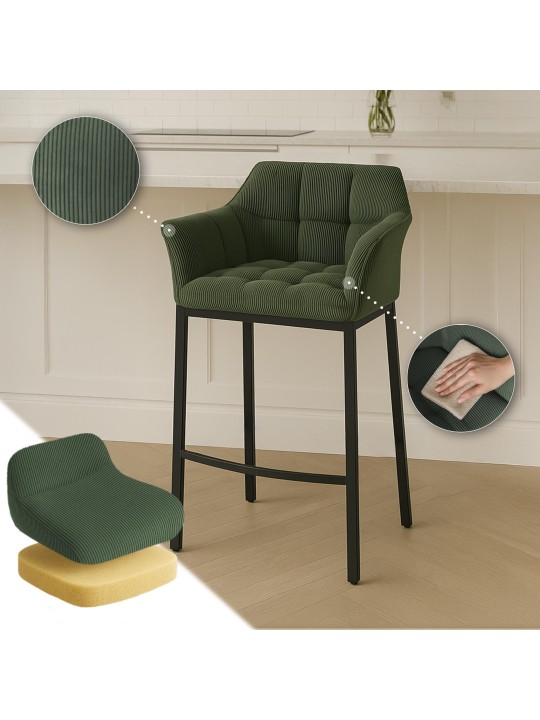 Taburete de bar Damaso B Cord con estructura de 4 pies, verde Taburete de bar Damaso B Cord con estructura de 4 pies, verde