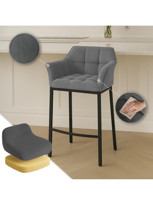 Taburete de bar Damaso B Cord con estructura de 4 pies, gris