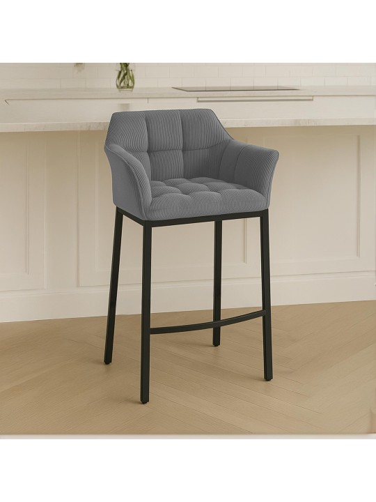 Taburete de bar Damaso B Cord con estructura de 4 pies, gris