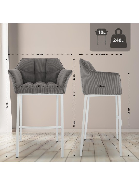 Taburete de bar Damaso W Cord con estructura de 4 pies, taupe