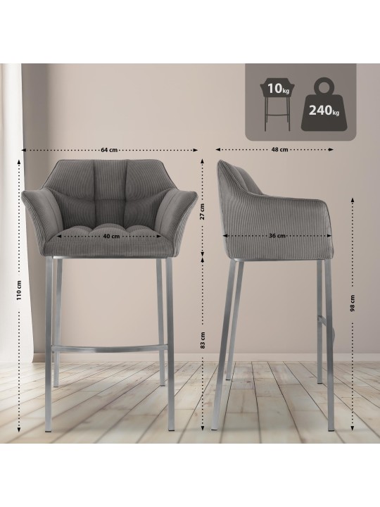 Taburete de bar Damaso E Cord con estructura de 4 pies, taupe