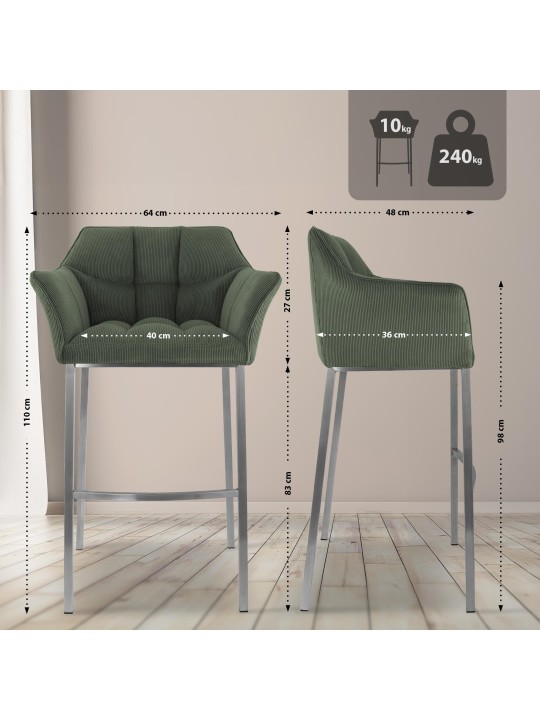 Taburete de bar Damaso E Cord con estructura de 4 pies, verde