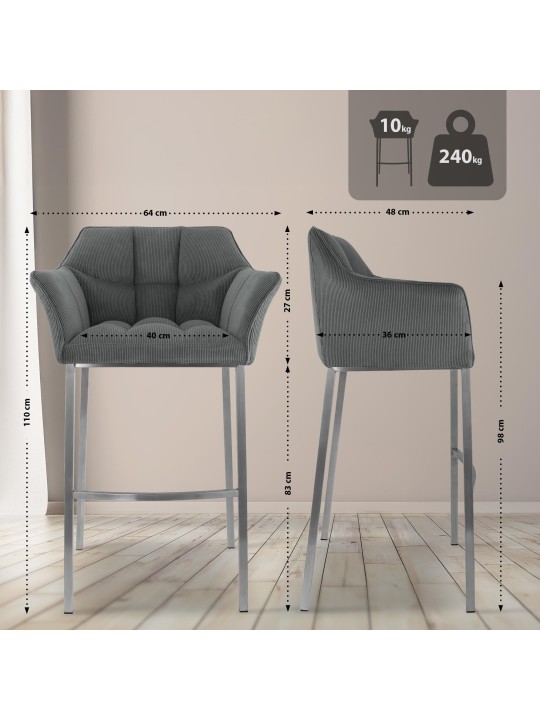 Taburete de bar Damaso E Cord con estructura de 4 pies, gris Taburete de bar Damaso E Cord con estructura de 4 pies, gris