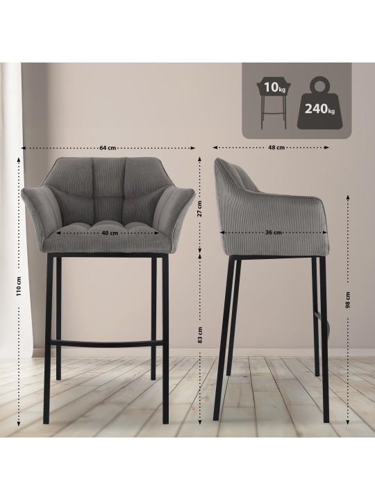 Taburete de bar Damaso B Cord con estructura de 4 pies, taupe