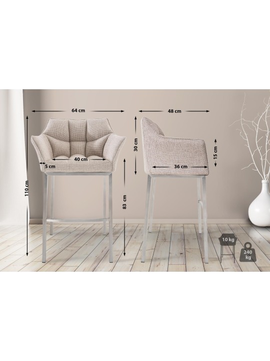 Taburete de bar Damaso E tela con estructura de 4 pies, marfil