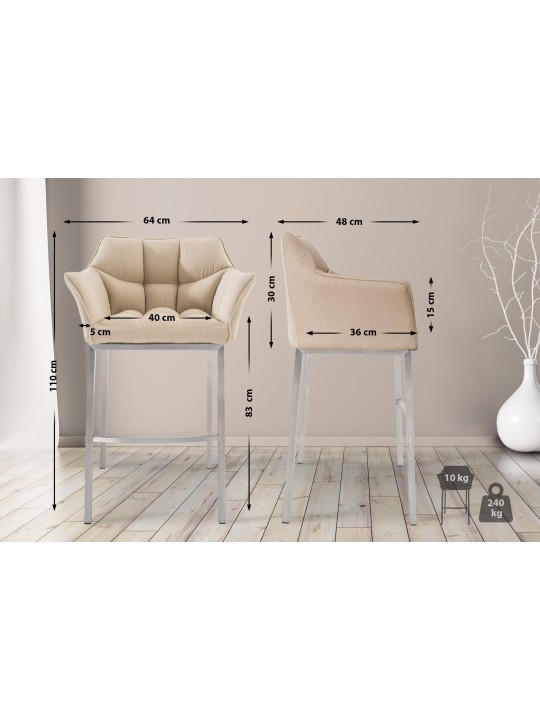 Taburete de bar Damaso E de tela con estructura de 4 pies, crema