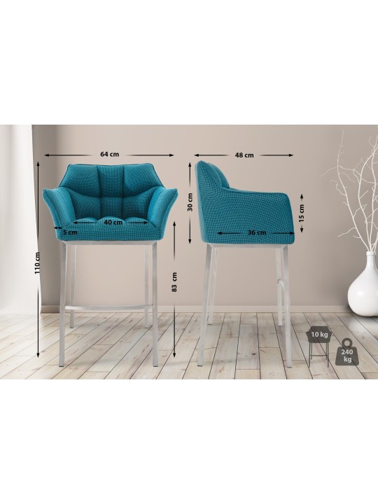 Taburete de bar Damaso E tela con estructura de 4 pies, turquesa Taburete de bar Damaso E tela con estructura de 4 pies, turquesa
