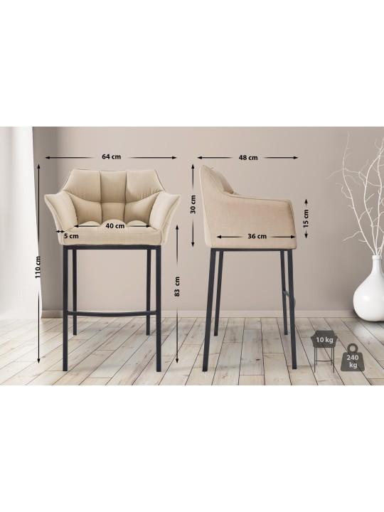 Taburete de bar Damaso B tela con estructura de 4 pies, crema