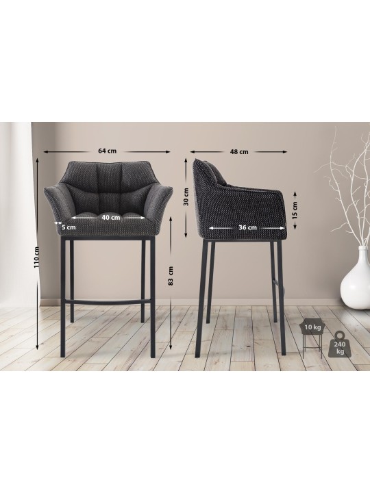 Taburete de bar Damaso B tela con estructura de 4 pies, gris titanio