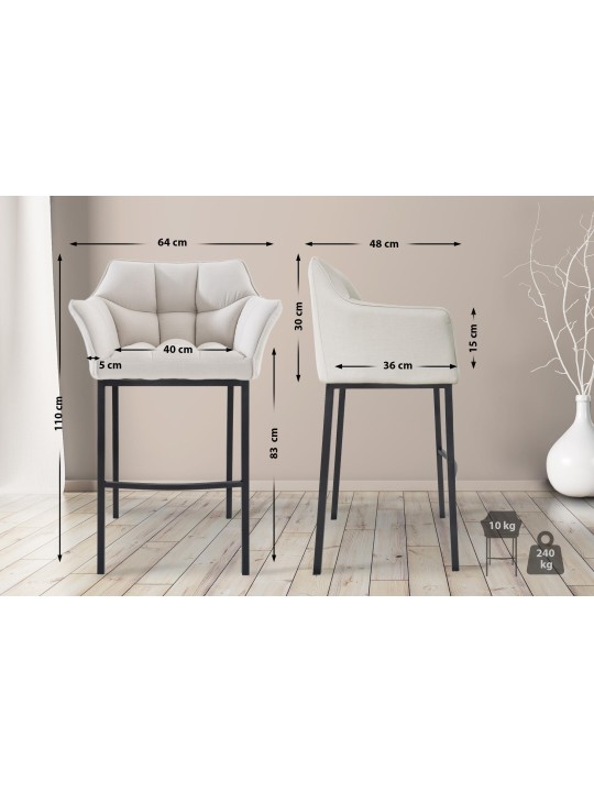 Taburete de bar Damaso B tela con estructura de 4 pies, blanco