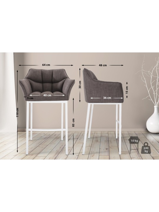 Taburete de bar Damaso W tela con estructura de 4 pies, gris