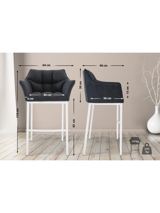 Taburete de bar Damaso W tela con estructura de 4 pies, gris oscuro