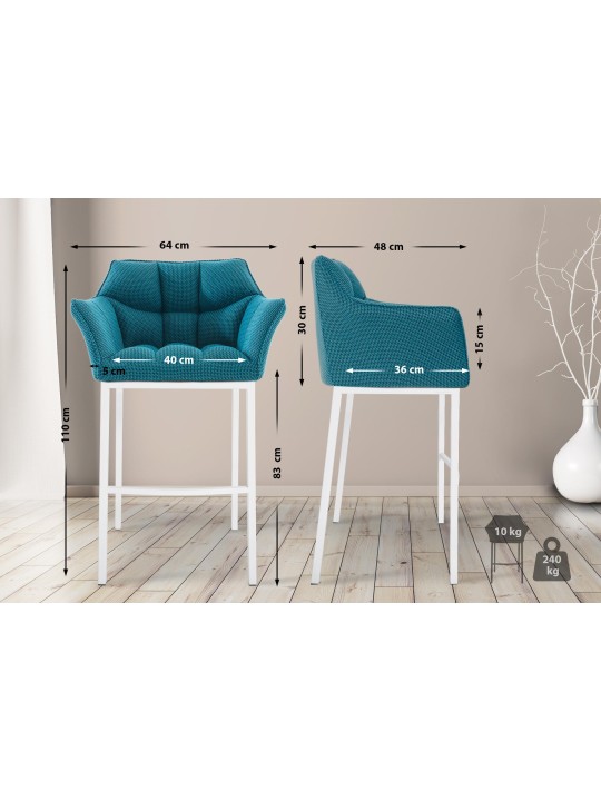 Taburete de bar Damaso W tela con estructura de 4 pies, turquesa