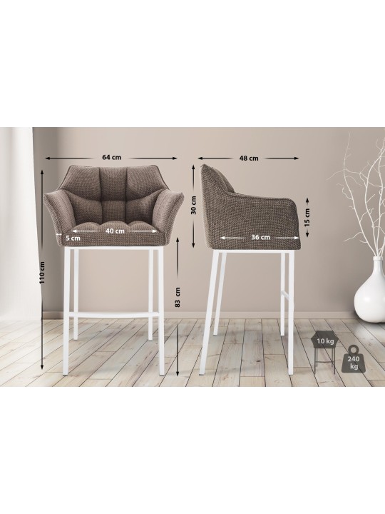 Taburete de bar Damaso W tela con estructura de 4 pies, marrón tierra