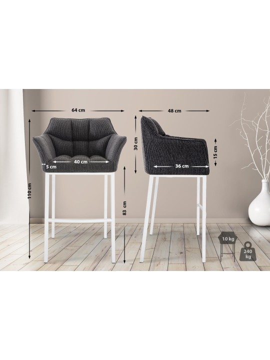 Taburete de bar Damaso W tela con estructura de 4 pies, gris titanio