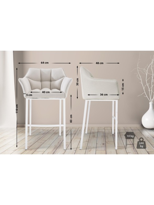 Taburete de bar tela Damaso con estructura de 4 pies, blanco