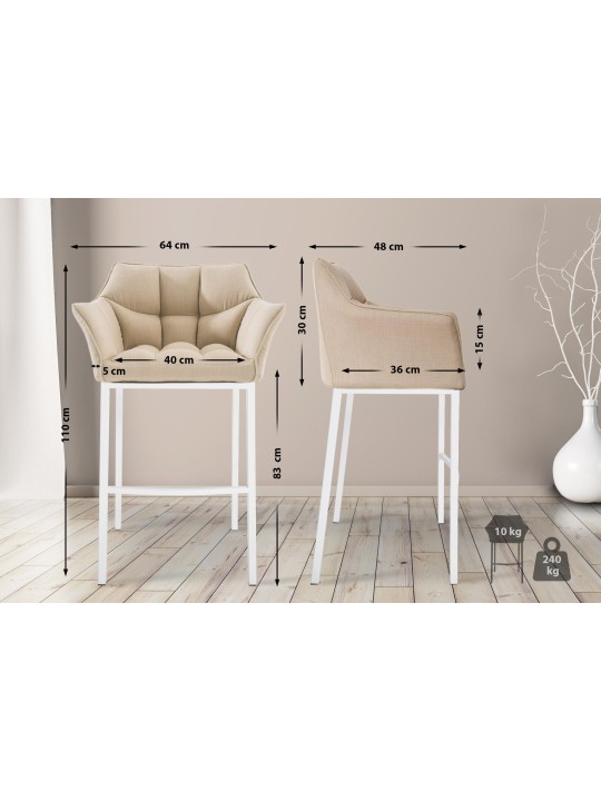Taburete de bar tela Damaso con estructura de 4 pies, crema