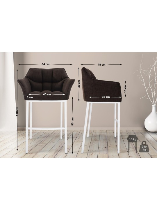 Taburete de bar tela Damaso con estructura de 4 pies, marrón