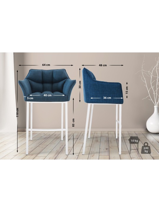 Taburete de bar tela Damaso con estructura de 4 pies, azul