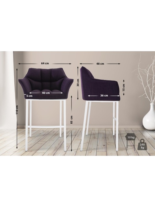 Taburete de bar tela Damaso con estructura de 4 pies, lila