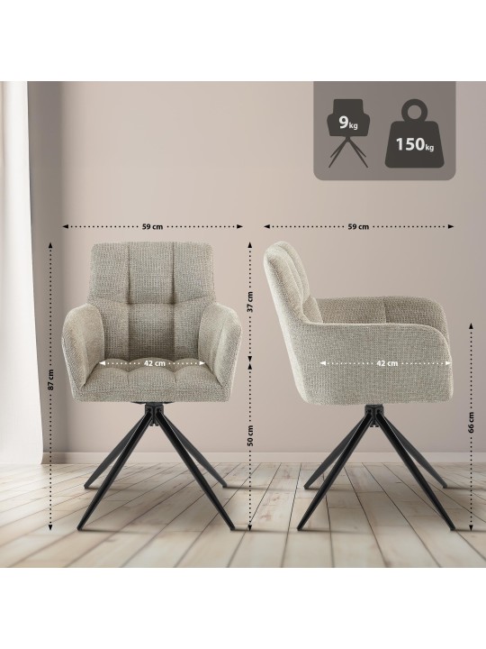 Juego de 2 sillas de comedor tela Jonah, taupe