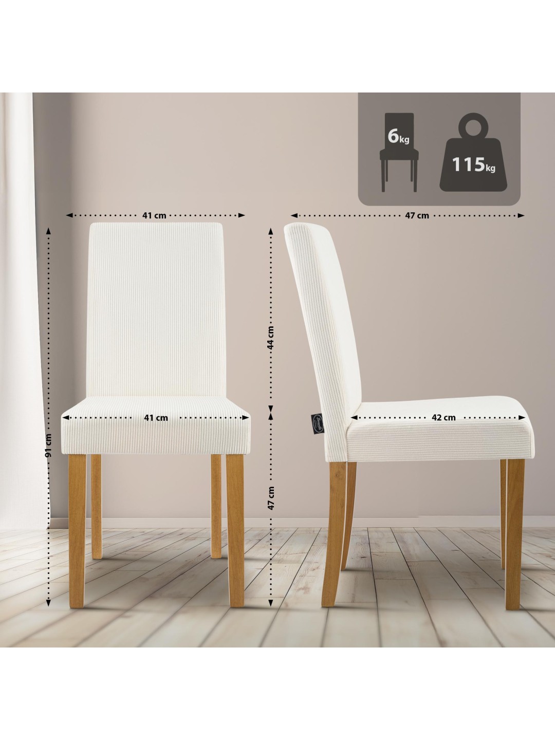 Juego de 2 sillas de comedor Ina Cord luz antigua, crema