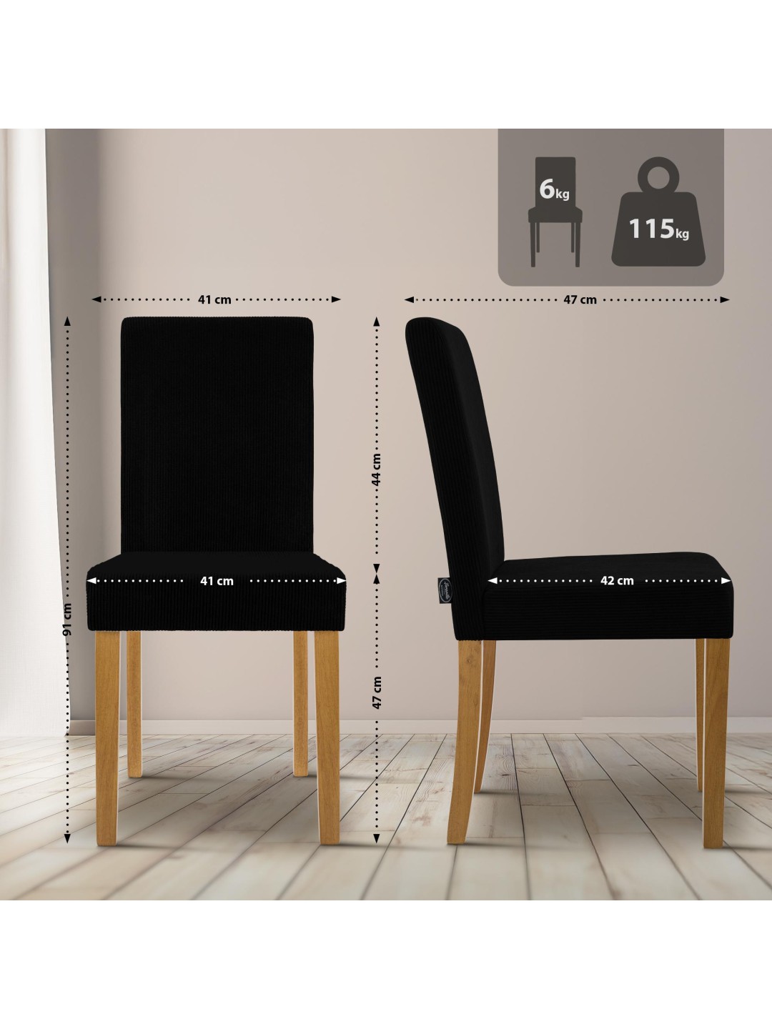Juego de 2 sillas de comedor Ina Cord luz antigua, negro