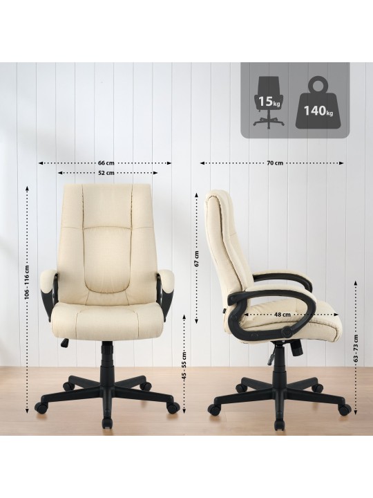 Silla de oficina XL Sparta tela, crema