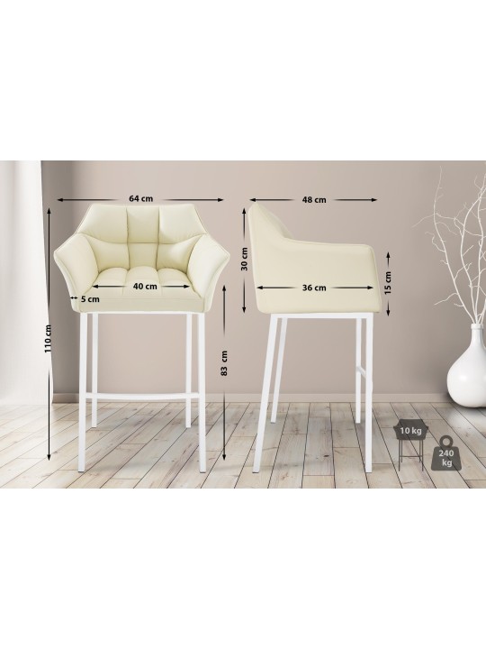 Taburete de bar Damaso con estructura de 4 pies, crema