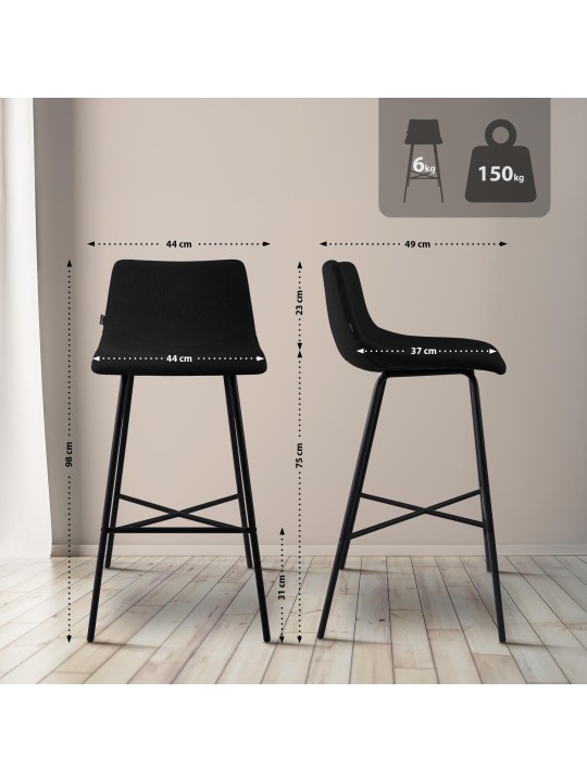 Taburete de bar Altona tela, negro Taburete de bar Altona tela, negro