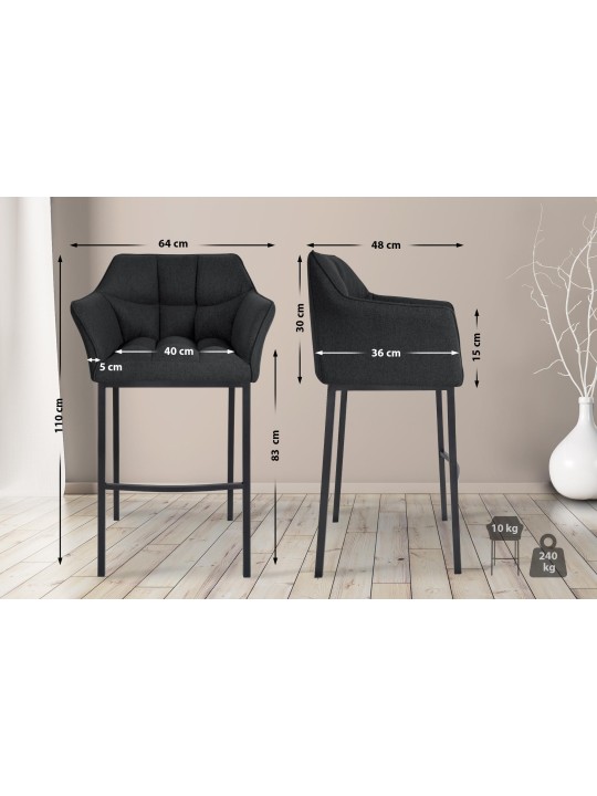 Taburete de bar Damaso B de fieltro con estructura de 4 pies, antracita