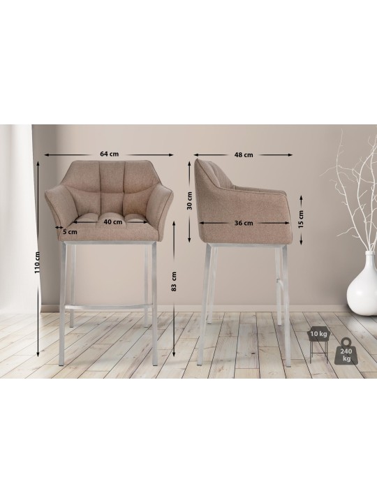 Taburete de bar Damaso E de fieltro con estructura de 4 pies, taupe