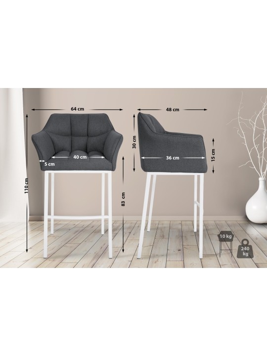 Taburete de bar Damaso W fieltro con estructura de 4 pies, gris