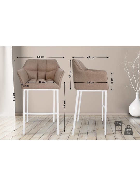 Taburete de bar Damaso W fieltro con estructura de 4 pies, taupe