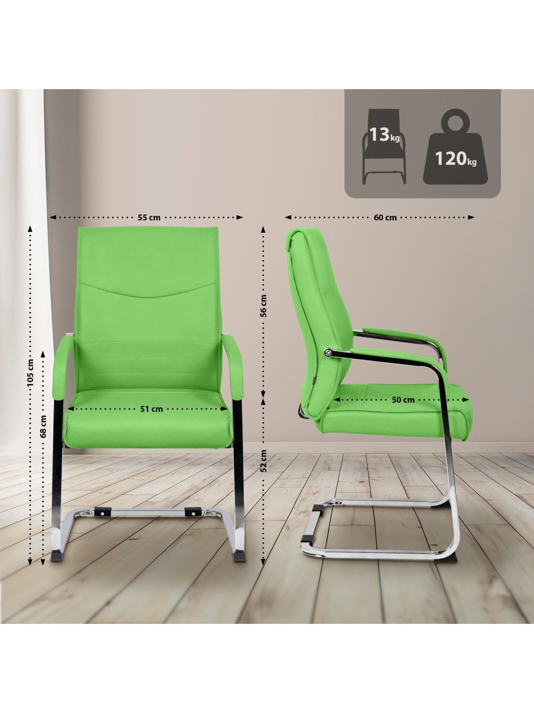 Juego de 2 sillas para visitas Hobart, verde