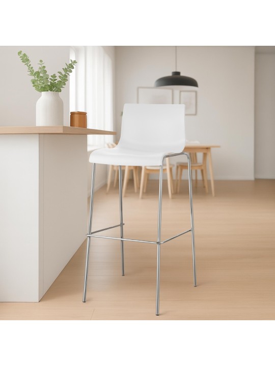 Taburete de bar Hoover cromado estructura de 4 pies, blanco
