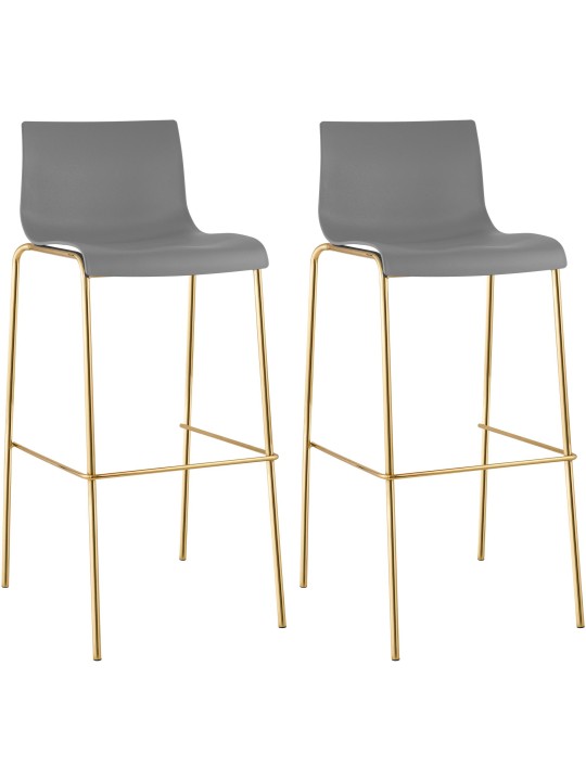 Juego de 2 taburetes de bar Hoover plástico 4 pies dorado, gris